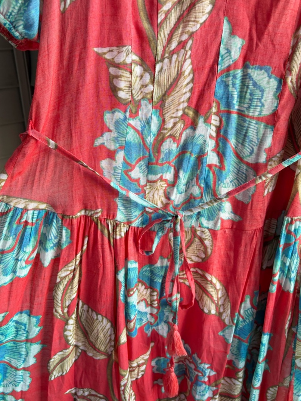 🆕🍒The Good Journey Floral Midi Dress Size L Coral Pink Blue Boho  Vacation - Picture 13 of 17